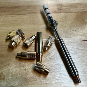 Brass TS100-compatible heat-set insert tips and adapter for M2-M8 threaded inserts