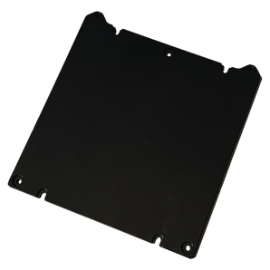 Black Lightweight Labware aluminum mini-printer bed plate with rounded corners and mounting holes