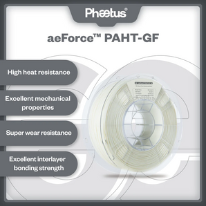 Phaetus aeForce PAHT-GF glass-fiber high-temp nylon filament spool with heat resistance and wear resistance callouts