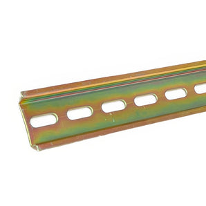 Zinc-plated heavy-duty 35mm TS35 DIN rail with oblong mounting slots
