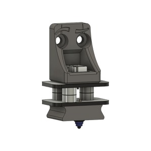 Rendered PCB Klicky probe assembly with printed mount, stacked PCB plates, magnets and microswitch plunger.