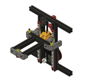 Voron V0.1 belted Z kit hardware with GT2 belt, 20T pulleys, bearings, shaft, washers, nuts, inserts, and fasteners