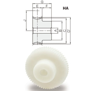 KHK DG0.5-40R1 white polyacetal 40 tooth module 0.5 right hand worm wheel with 5 mm plain bore