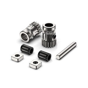 BMG-style clone extruder gear set with hobbed drive gears, needle bearings, square nuts, and shaft