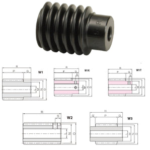 KHK SW0.5-R2 black oxide carbon steel double-start right-hand worm gear, module 0.5 with 5 mm bore