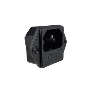 Qualtek 719W-00/03 black IEC C14 fused power inlet with screw-mount flange and dual 5 x 20 mm fuse holder