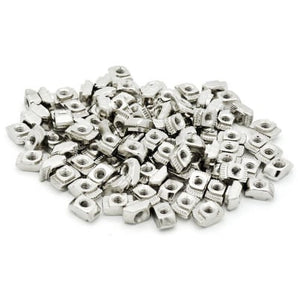 Nickel-plated hammerhead T-nuts for 20-series 6 mm-slot aluminium extrusion, with M3 and M5 pack options.