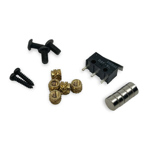 ZeroClick probe kit hardware with Omron microswitch, 6x3mm magnets, M2/M3 screws and threaded inserts for Voron V0-size printers